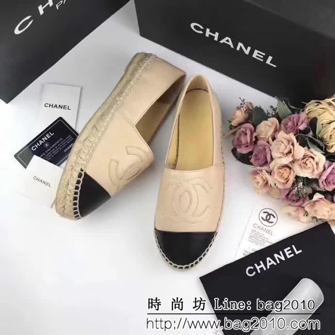 CHANEL香奈兒 彩色羊皮系列 漁夫工藝 米色綿羊皮 女休閒鞋 QZS2326